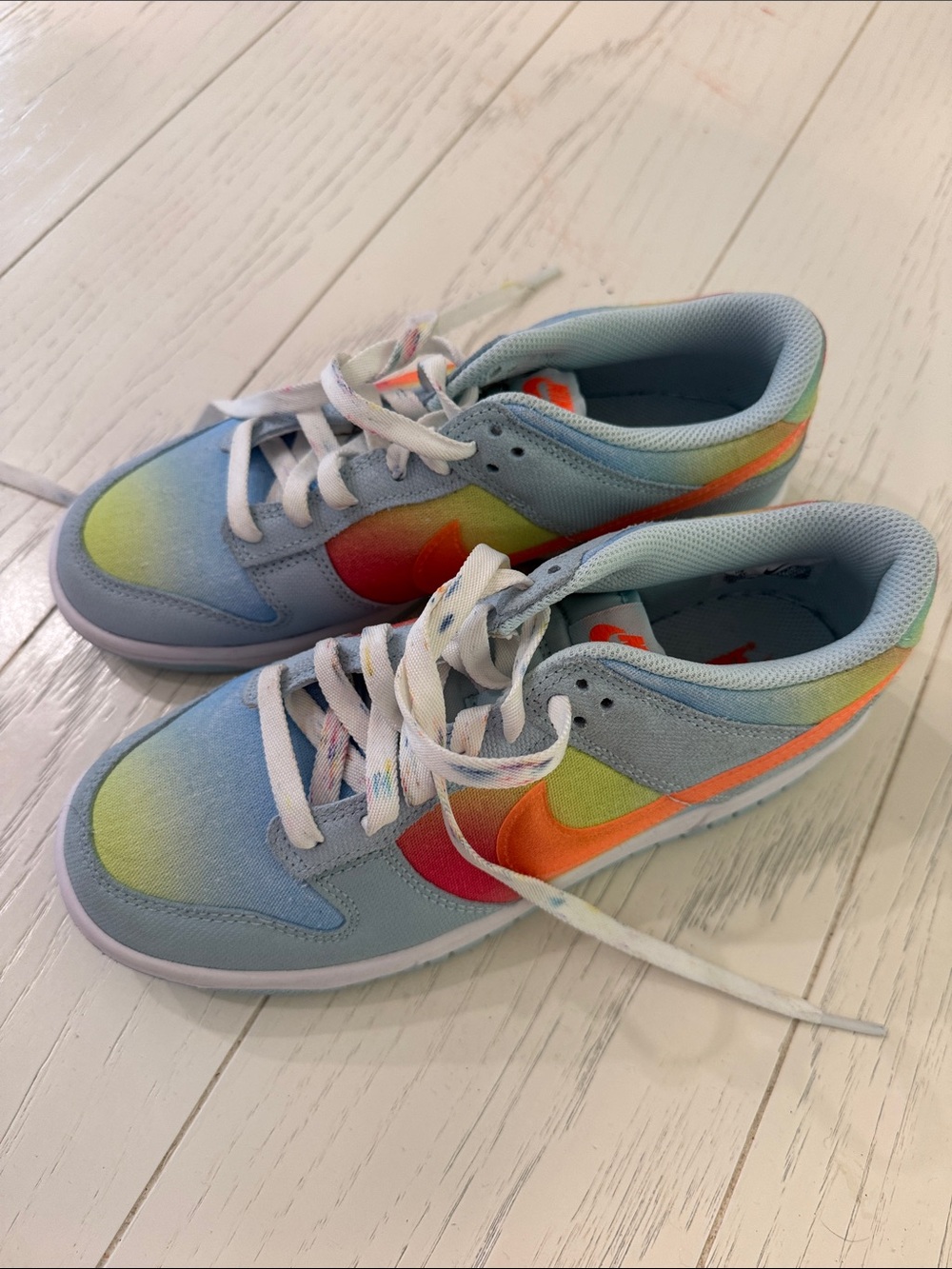 Nike Kids Light Blue Sneakers with Rainbow Swoosh